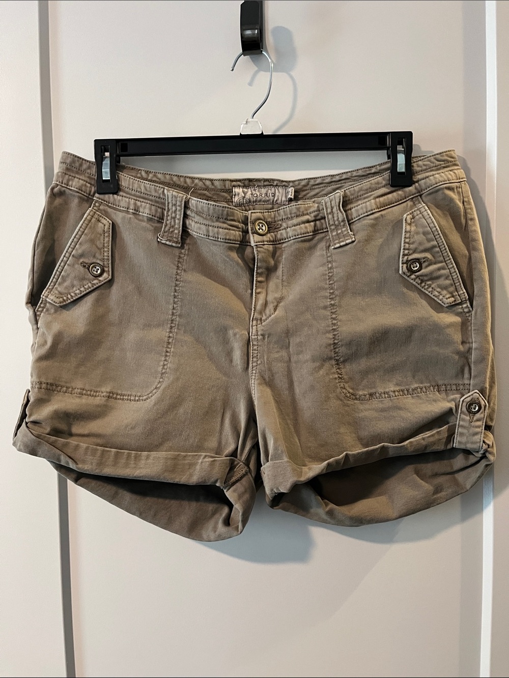 torrid Olive-Taupe Utility Roll-Cuff Bermuda Shorts